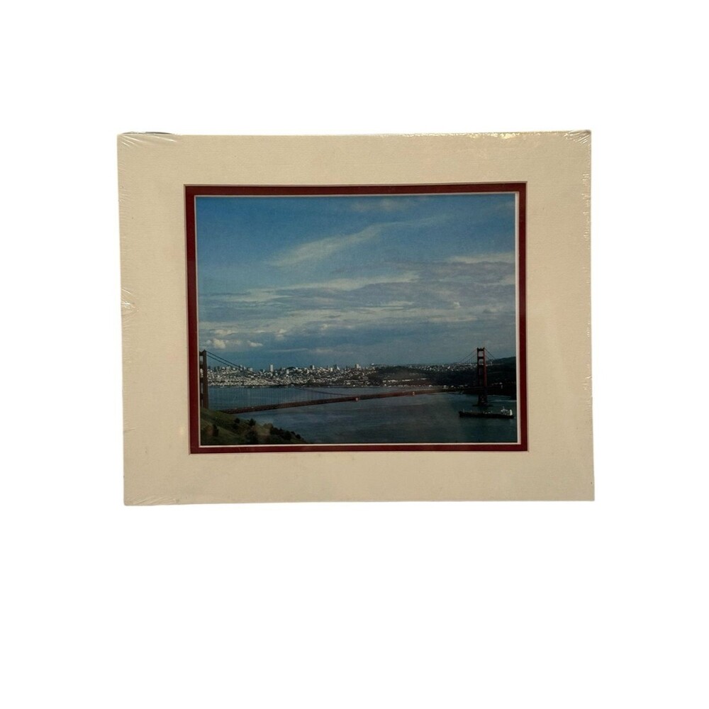 Vintage Matted Photo Print Golden Gate Bridge San Francisco Skyline
